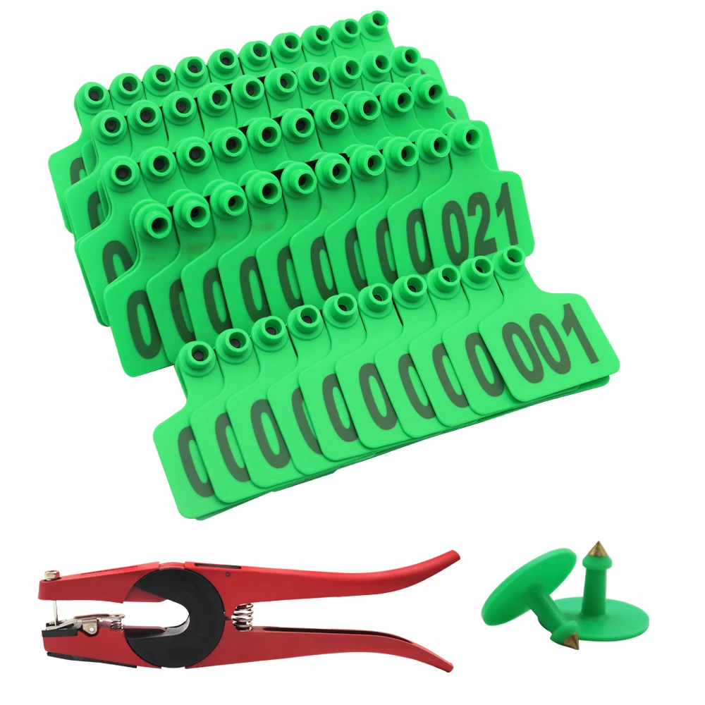 Livestock Animal Cattle Ear Tags&Pliers Plastic Cow Ear Card with 1-500 Number for Goat Identification Farm Animal Ear Tag Plier