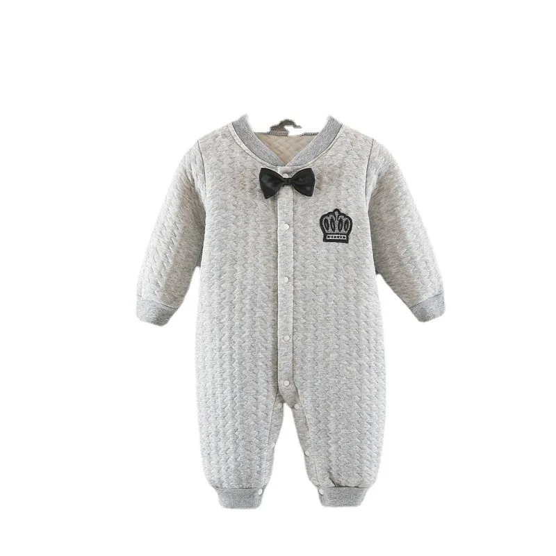 Autumn Ins Newborn Boys Jumpsuit 100% Cotton Plus Thick Bow Tie Warm Long Sleeve Baby Boys Bodysuit Infant Boys Outfits