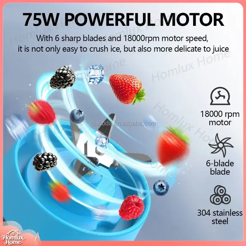 Portable Mini Juicer Blender 380ml USB C Rechargeable Smoothie Maker 6 Blades 18000RPM Fresh Fruit Juice Cup for Home Outdoor