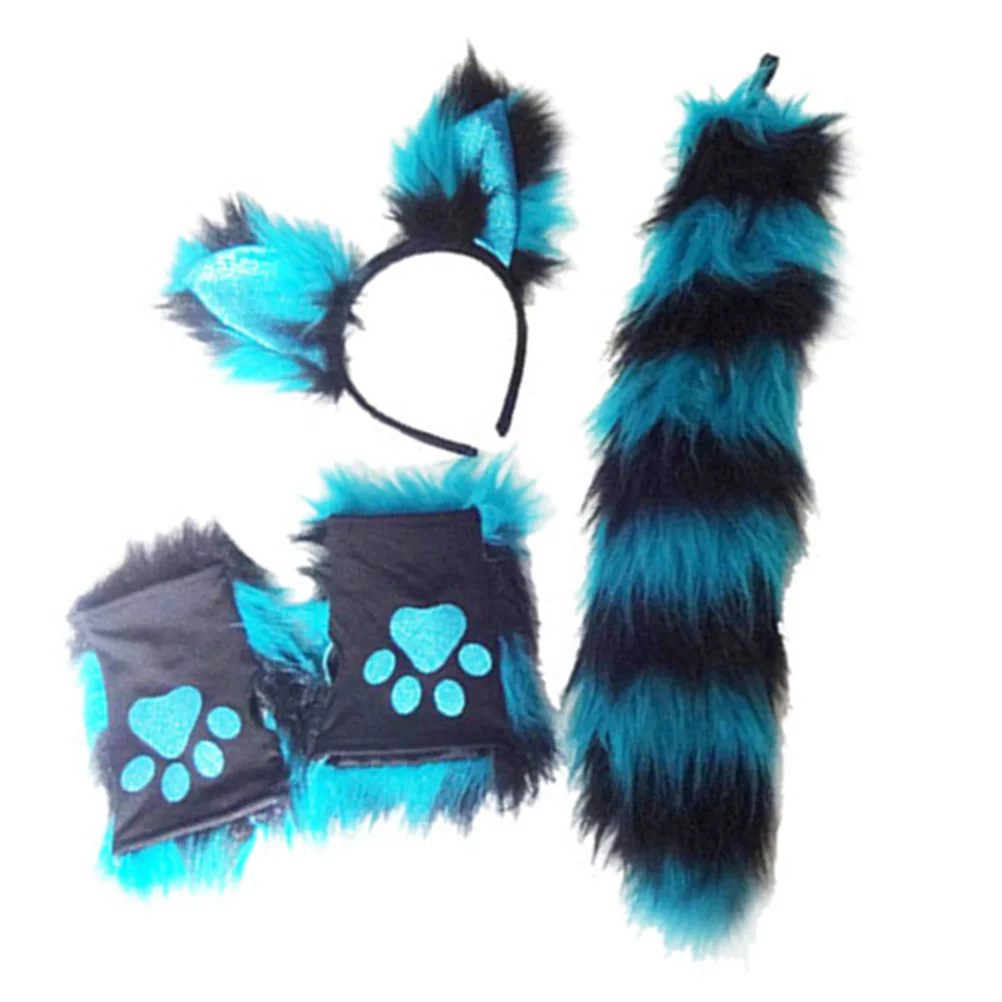 

1 Set Halloween Theme Cosplay Kit Fox-designed Cos Accessories Ears Tail Gloves Simulated Animal Plush Headwear Gloves Tail Prop