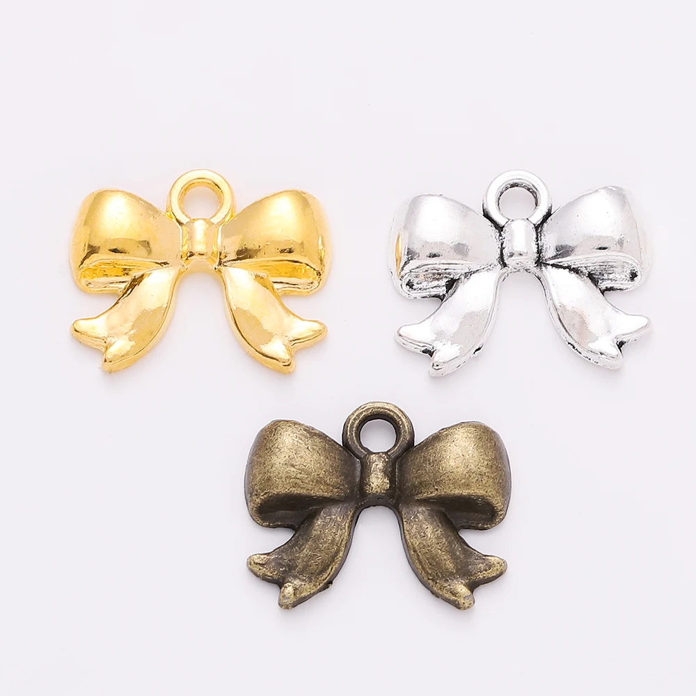 Wholesale Cute 10Pcs 18x14mm Metal Zinc Alloy Bow Charms Fit Necklace Earrings Bracelet Handmade DIY  Jewelry Makings