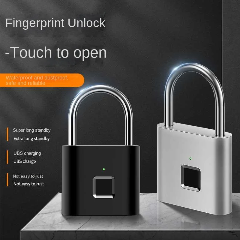 

Keyless Smart USB Charging Fingerprint Lock Smart Padlock Waterproof Door Lock 0.3sec Unlock Portable Anti-theft Padlock Zinc