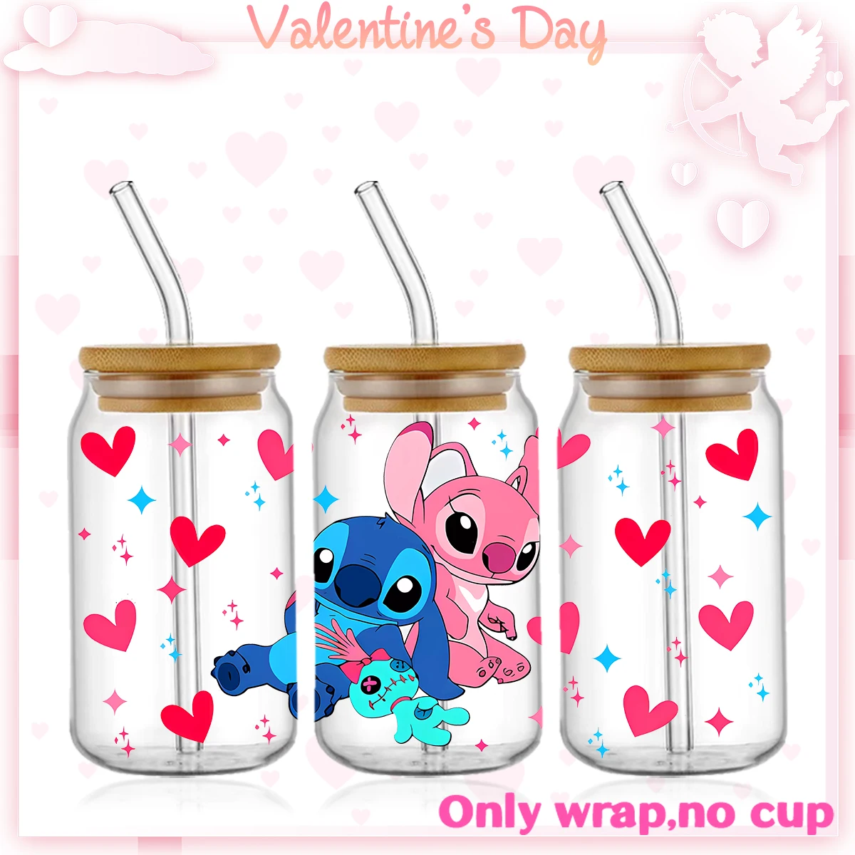 Valentine\'s Day UV DTF Cup Wrap Transfers 16oz Libbey Tumbler Stickers Decal Glass Can Waterproof