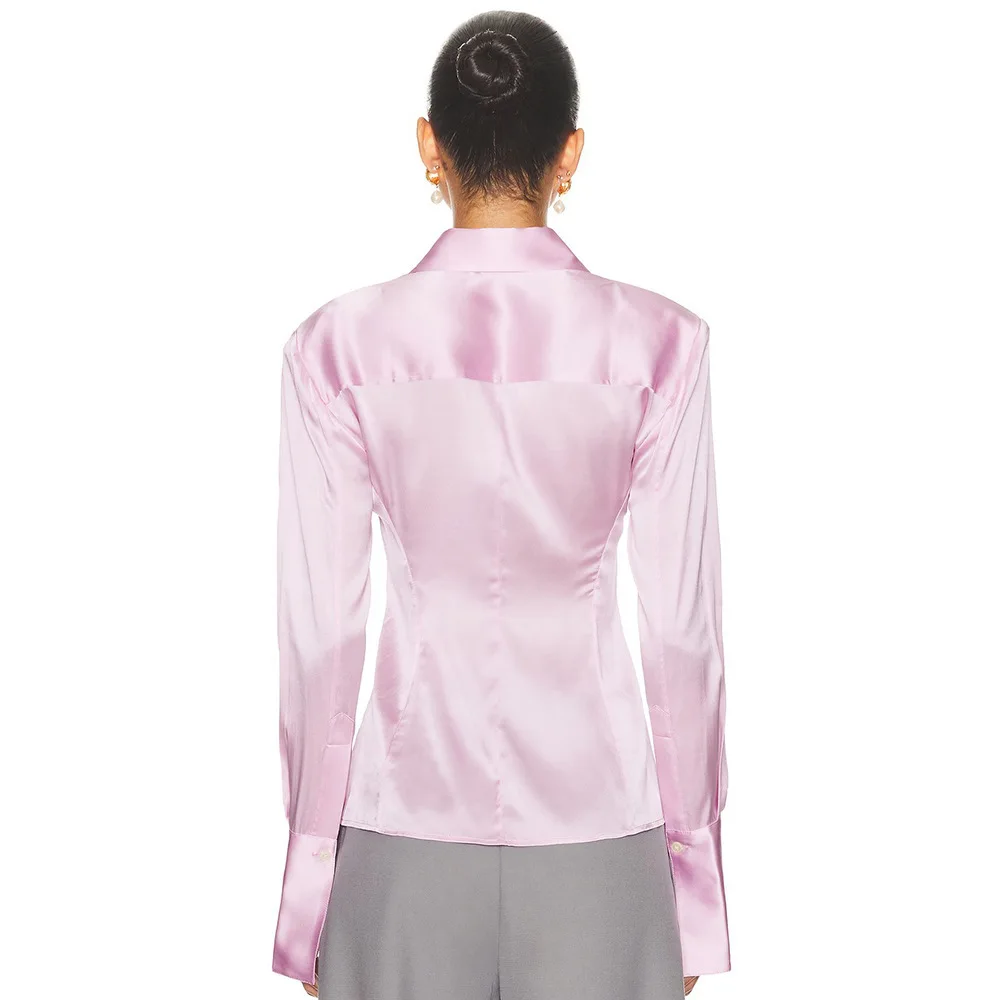 2025 가을 신상 단색 버튼 셔츠 여성 라펠 칼라 슬림 긴팔 탑 우아한 오피스 미니멀리스트 캐주얼 의상