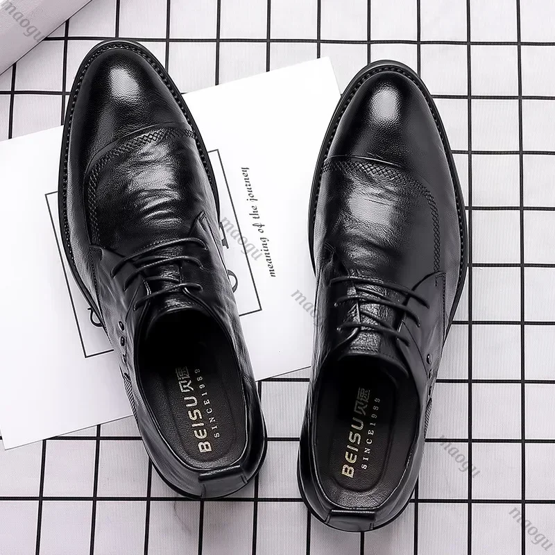 Handcrafted Shoes Men Oxford Genuine Calfskin Leather Brogue Dress Men’s Shoes Classic Business Formal Wedding Shoes for Men