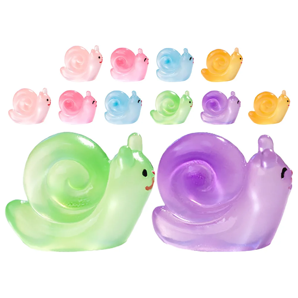 

12Pcs Tiny Resin Snail Ornaments Glowing Dark Miniature Figurines Indoor Outdoor Garden Decor Animals Statues Mini Snail