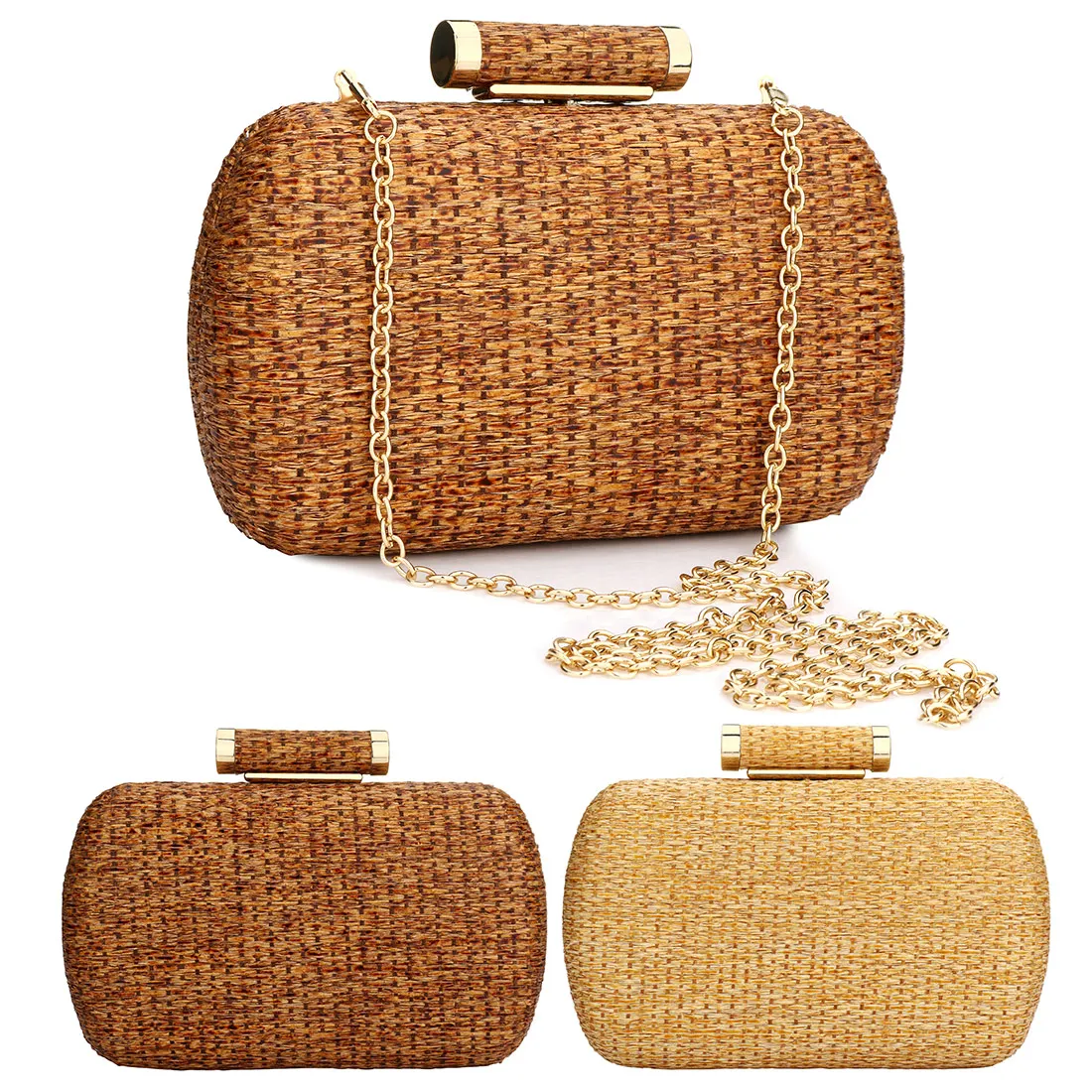 

Straw Clutch Purse Weaving Chain Strap Crochet Crossbody Bag Women Hand-Woved Beach Party Wedding Handbag
