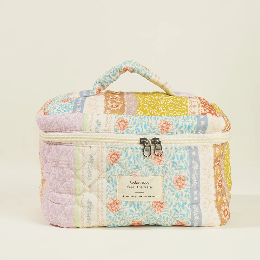 

3 шт., хлопковая стеганая косметичка, женская большая косметичка с цветочным принтом, сумка-органайзер для туалетных принадлежностей, милая дорожная сумка