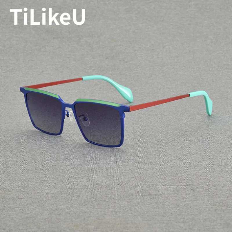 Trendy Personality Colour Blocking Polarised Sun Glasses Fashion Men Women Retro Square Driving Outdoor Goggles Male Shades 2024