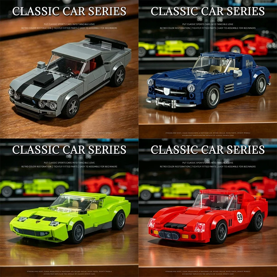 Technical City Speed Racer Lambor Mustanged 300SL 250 GTO Supercar Building Blocks Sports Car Vehicle Bricks Garage Toys Gifts