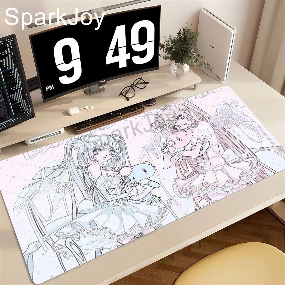 Non-slip Locking Edge Desk Mat Anime Gril Cute Pink Mouse Pad PC Laptop Accessories Rubber Office Keyboard Large Game XXL Carpet