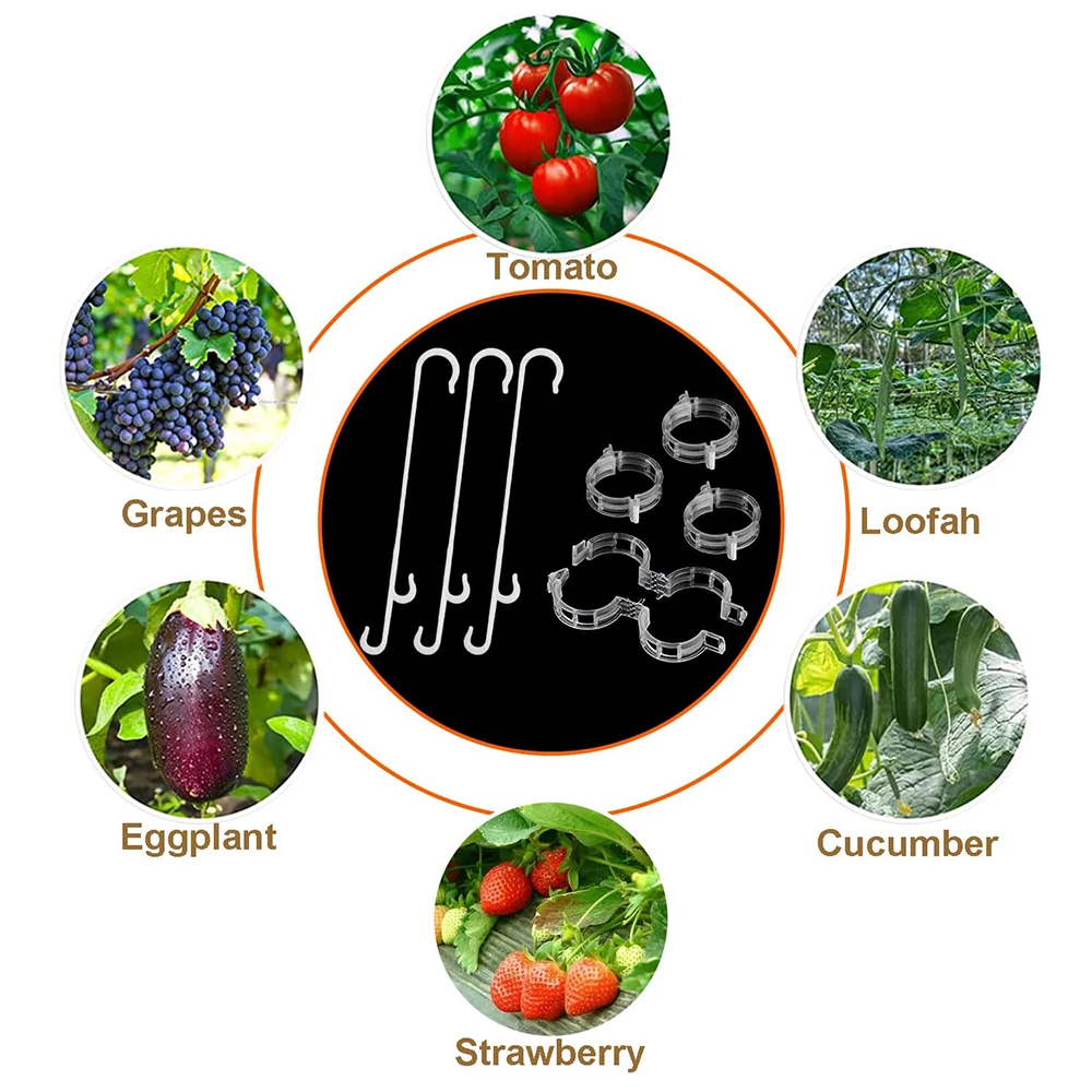 Clips de gancho J para soporte de tomate de plantas, armazón de verduras de fresa de jardín para evitar pellizcos o caídas, 100/9,5 Uds.,/13/16cm