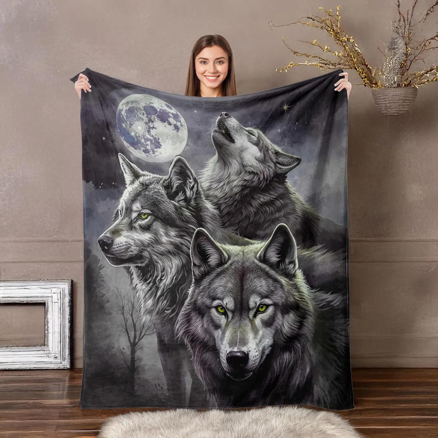 Decorative Lion Throw Blanket, Fuzzy Soft Cozy Flannel Blanket for Home Bed Sofa Couch, Regal King with Crown Realistic