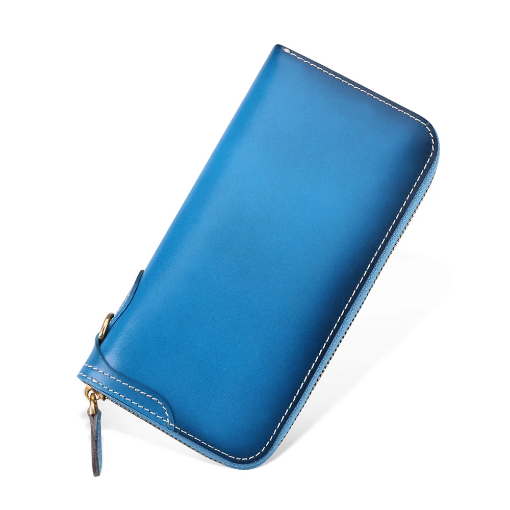 

Genuine Leather Wallet Men Women Blocking Clutch Bag Card Holder Phone Coin Purse Zipper Male Long