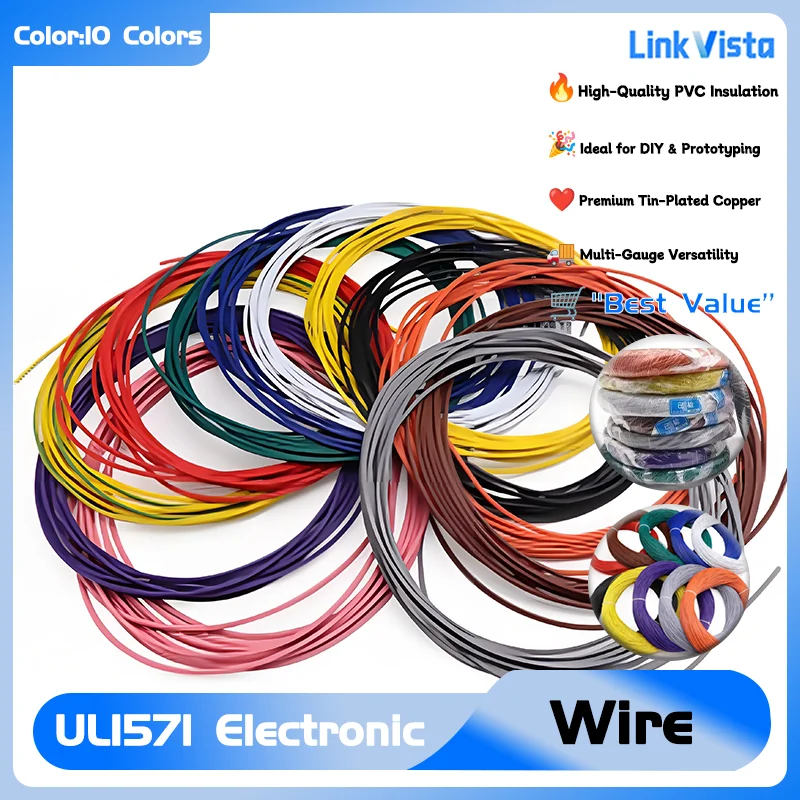 

UL1571 Certified 5M Electronic Cable for Internal Wiring Flexible 32-26 AWG Tinned Copper with PVC Insulation Environmental Use