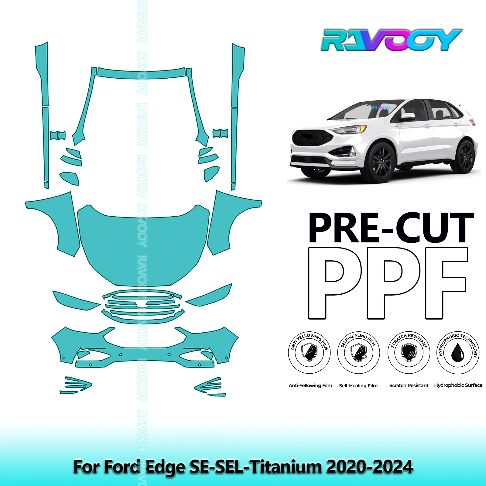 

8.5Mil Precut Paint Protection Film PPF Clear Bra Front Kit+Rockers For Ford Edge SE-SEL-Titanium 2020-2024