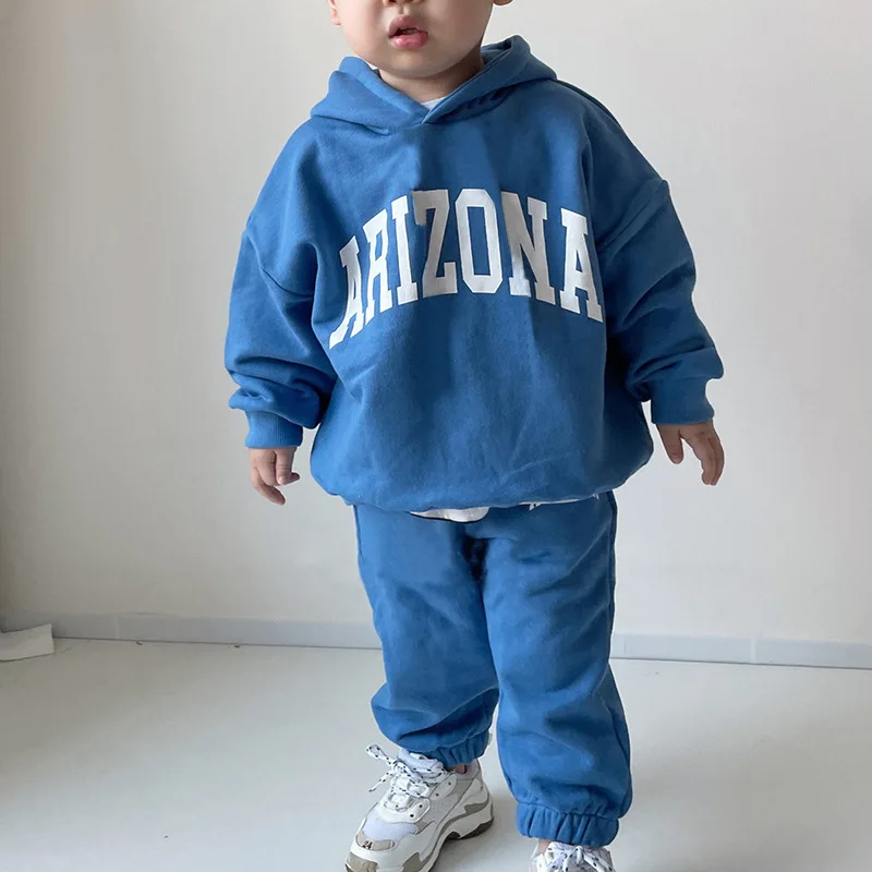 0-6-year-old baby cotton letter long sleeve set boys and girls letter sportswear sweater pants loose casual two-piece set