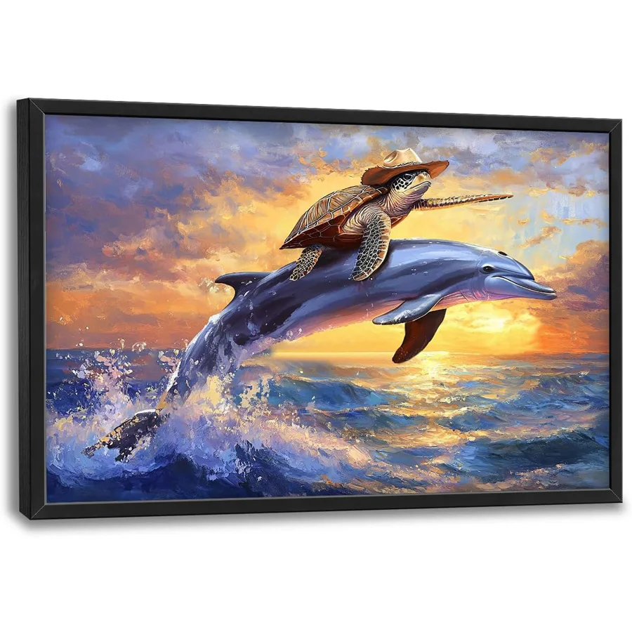 Big Funny Sea Turtle diamond painting Wall Art diamond embroidery full drill Oversized Ocean Dolphin home Decor Sunset Nautical