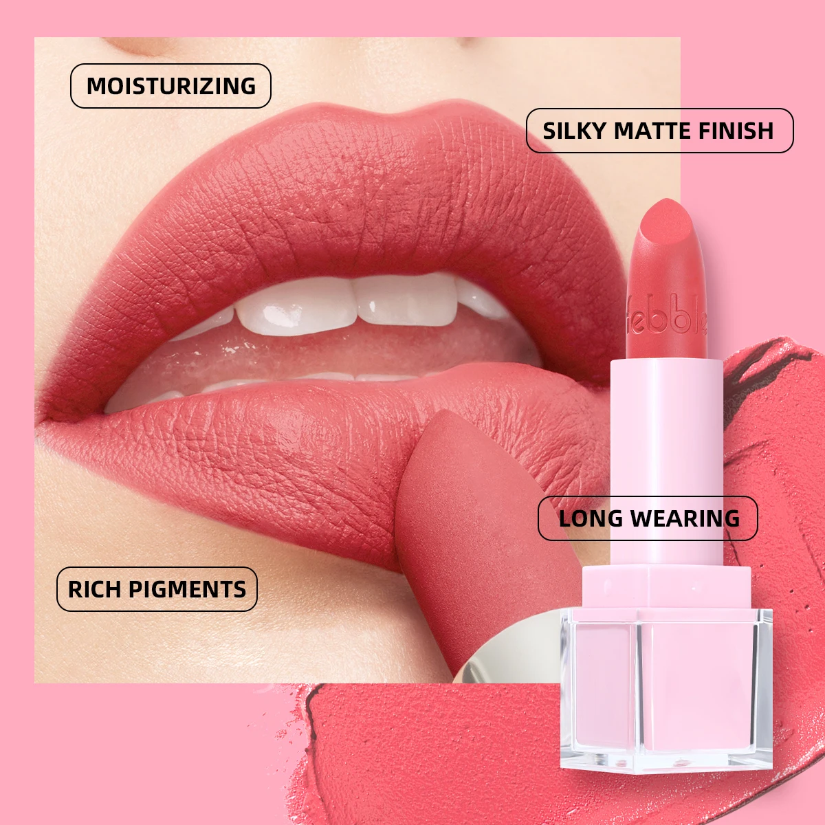 أحمر شفاه USHAS غير لامع، يدوم طويلاً ولا يبهت، ملمع شفاه أحمر مخملي، أحمر شفاه أحمر راقي