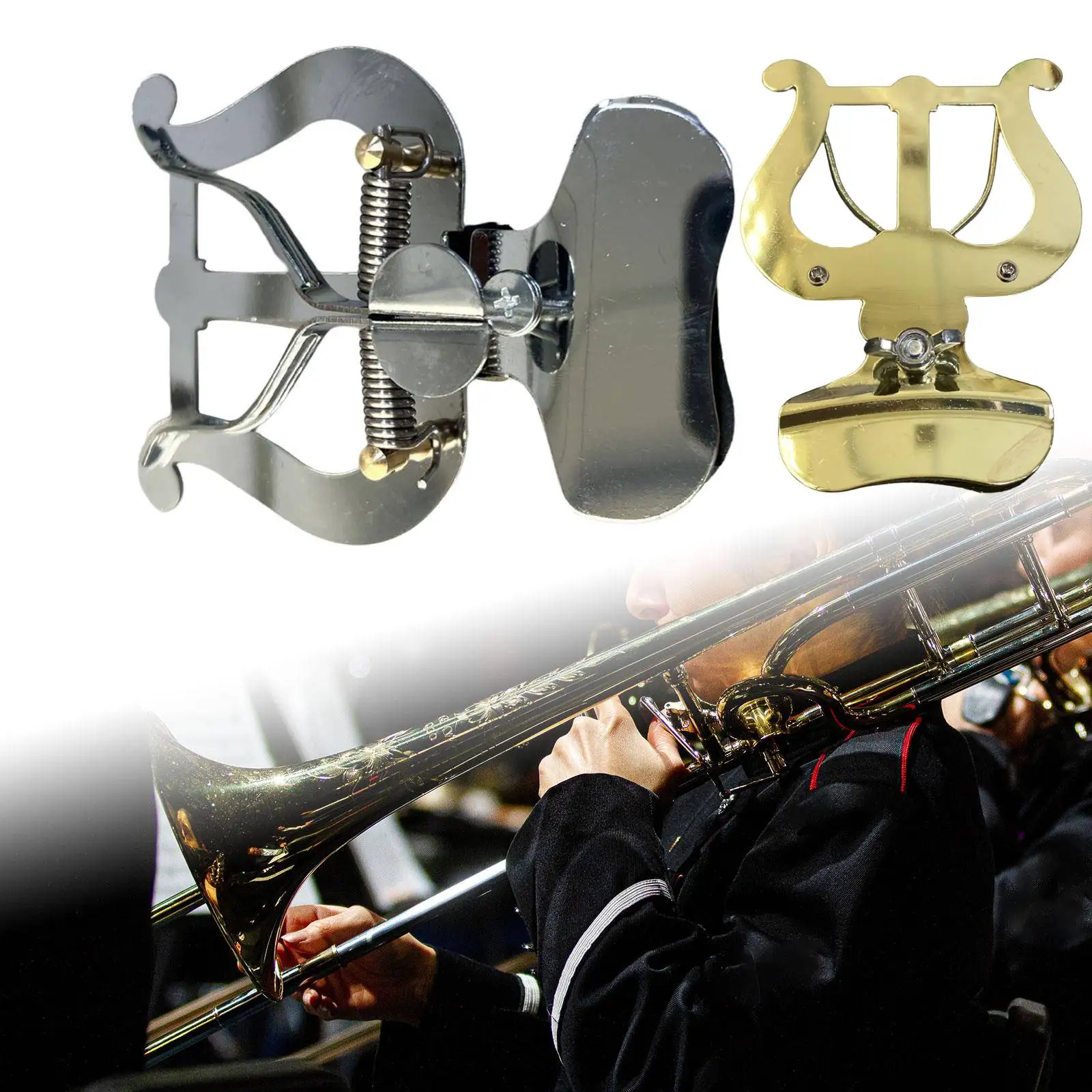 Trombone Music Clip Universal Portable Metal Trumpet Marching Clamp for Trombone Clarinet Trumpet Wind Instruments Saxophone