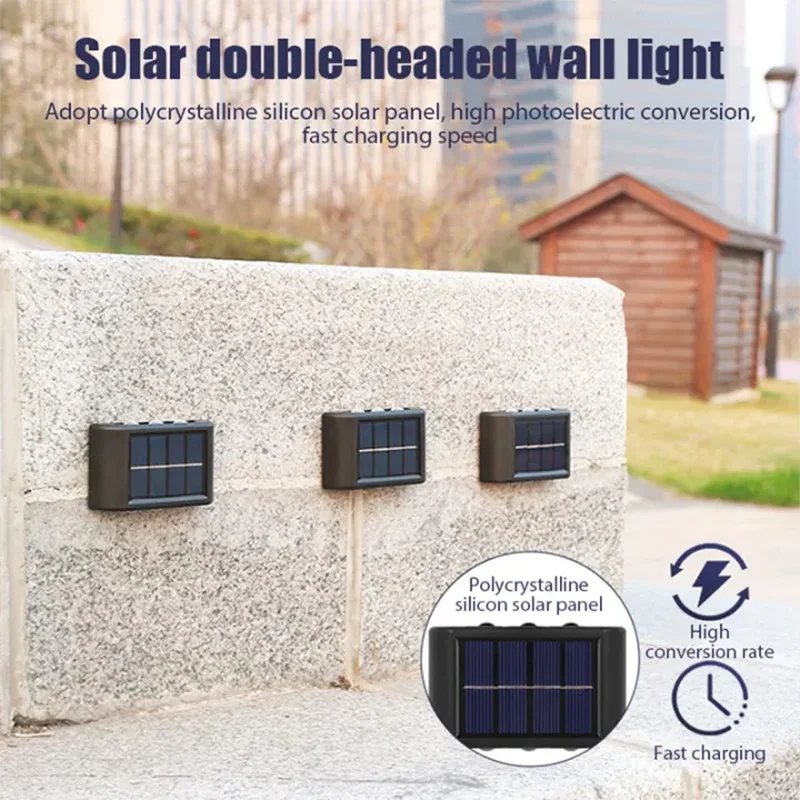 Solar Wall Lamp Outdoor Waterproof Solar Light 4 LED BULBS Up And Down Illuminate Garden Decor 2/4/6/8/10/12 PCS Yard Lighting