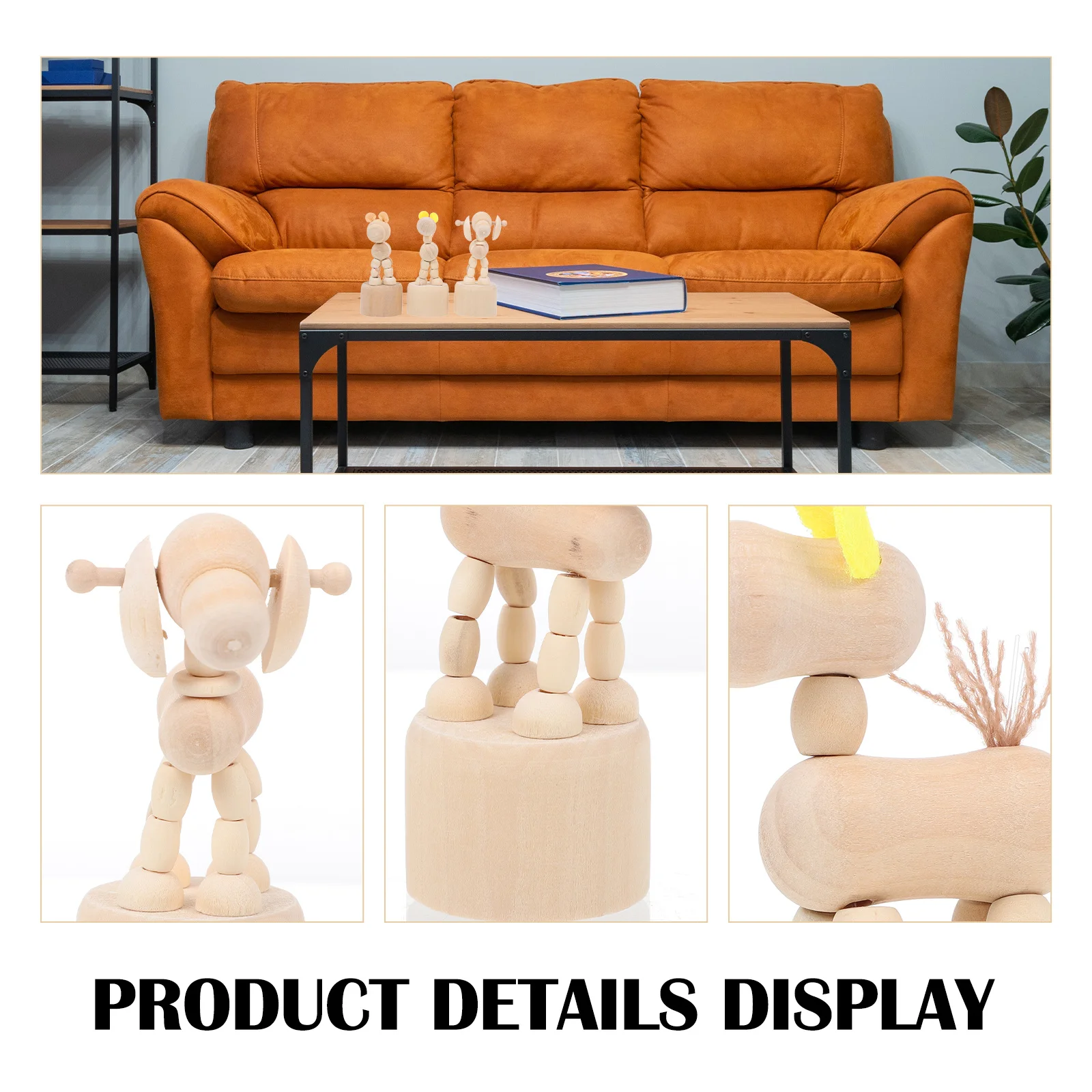 3개입 나무 개 모양 장식품 미완성 DIY 핸드 페인팅 공예 장식 창의적인 어린이 책상 장식품