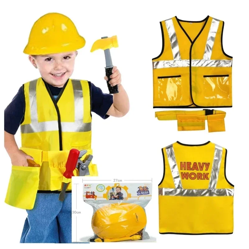 Construction Worker Costumes ,Toddler Dress Up Clothes,  Builder Career Outfit,Pretend Role Play Toy Set view 4