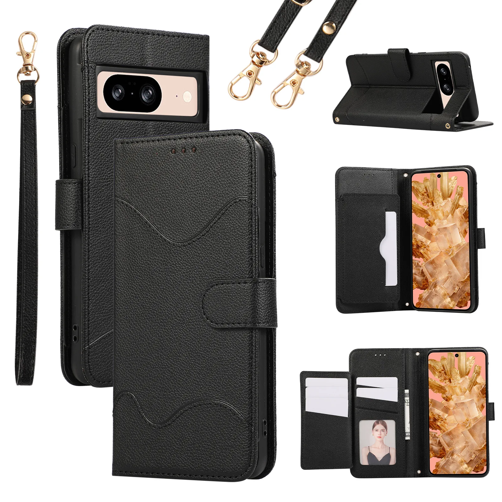 حافظة هاتف كروس لهاتف جوجل بيكسل 9 برو XL 8A 8 7A 7 6A 6 مشبك مغناطيسي محفظة حمل بطاقات حزام اليد أغطية جلد الوجه #1