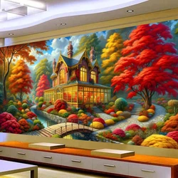 Autumn Trees House Landscape Diamond Painting Diy Square Round Forest View Diamond Mosaic Cross Embroidery Kit Home Decoration