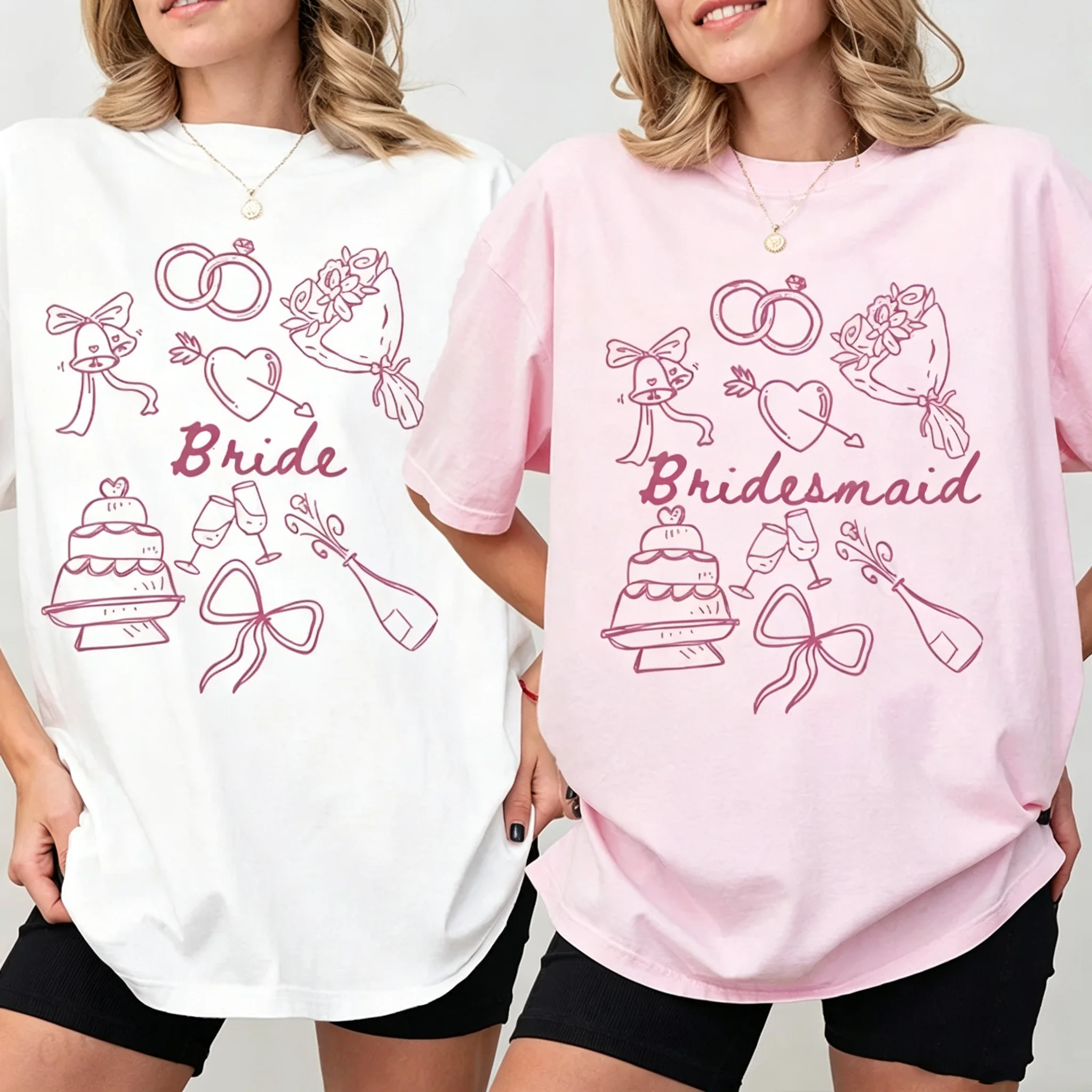 Bridal Shower Wedding Party Tops Bridesmaid Maid of Honor Tees Shirt Fashion Bachelorette Hen Party T-Shirt for Women Clothing