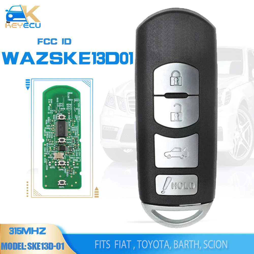 KEYECU WAZSKE13D01 315MHz Keyless Entry Smart Remote Fob for Fiat 124 Spider 2017-2020, for Toyota Yaris 2016, SCION iA ,BARTH