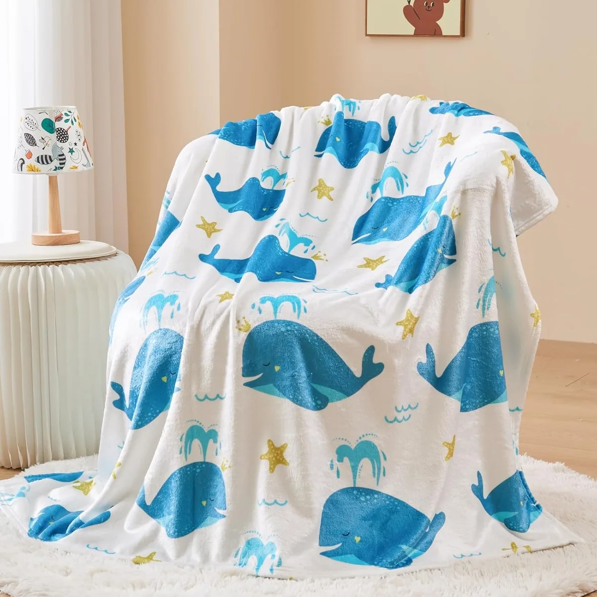 Cute Soft Aesthetic Fleece Blanket for Kids Girls Boys Teens Cozy Blanket for Bed Couch Camping (Blue Whale, Throw(50