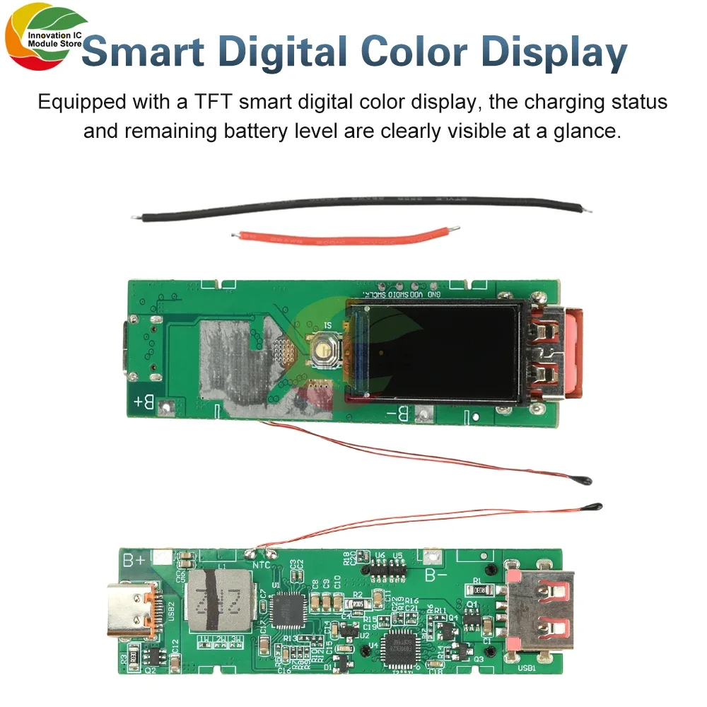 Layar Warna TFT 0,96 inci Kit Power Bank DIY Modul Pengisian Cepat 22,5W Casing Baterai 21700