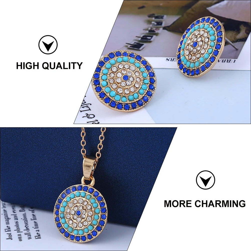 

1Set Turkish Blue Eye Jewelry Set Elegant Ring Necklace Bracelet Kit for Women Exquisite Hand Chain Alloy Jewelry Supply