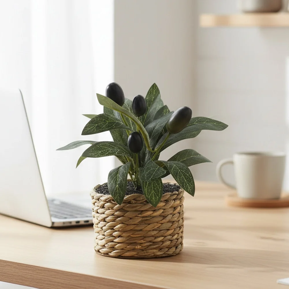 Plantas Artificiales, Olivo de Bolsillo, Plantas Falsas de Plástico, Bonsái, Decoración para el Hogar, Oficina, Mesa, Escritorio, Estantes, Adornos en Maceta