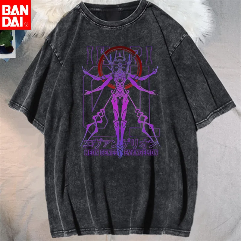 Neon Genesis Evangelion Eva Einheit 01 Vintage Washed T-Shirt 2026 Sommer Oversized Grafik-T-Shirt für Herren Damen Lässige Baumwoll-Tops