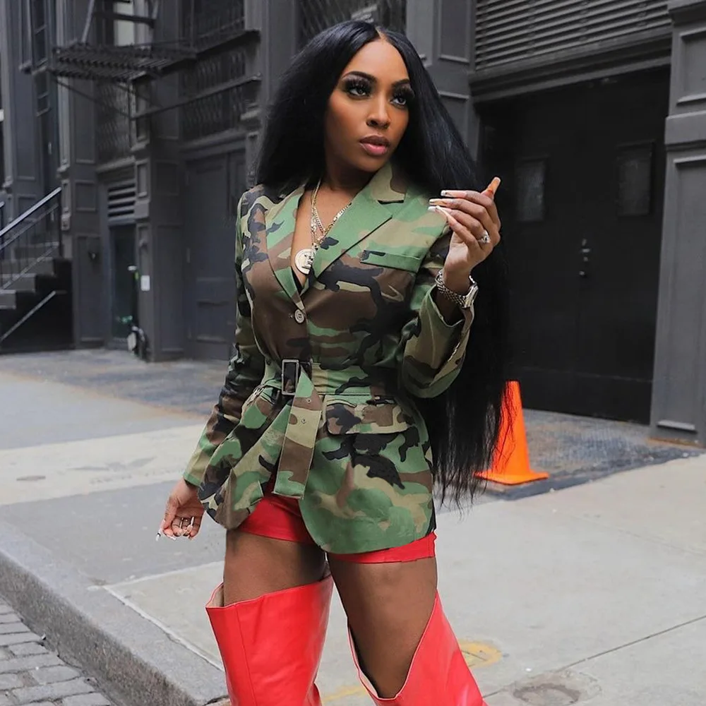 

Женские камуфляжные пальто, куртка с поясом, длинные рукава, воротник с лацканами, однобортная тонкая уличная одежда, повседневная весна-осень 2024, весна-осень