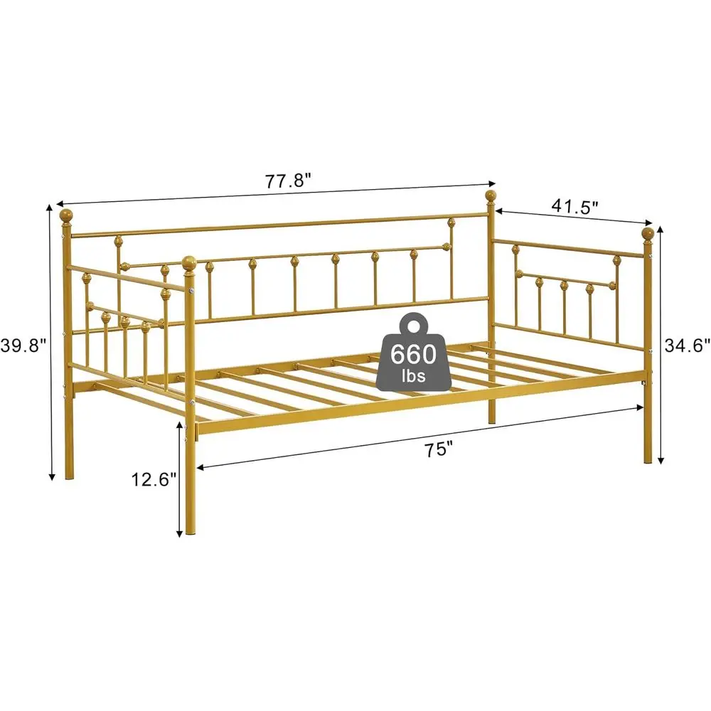 Twin Size Daybed with Metal Steel Slat Support, Ideal for Bedroom, Living Room, or Guest Room, Easy Assembly, Gold