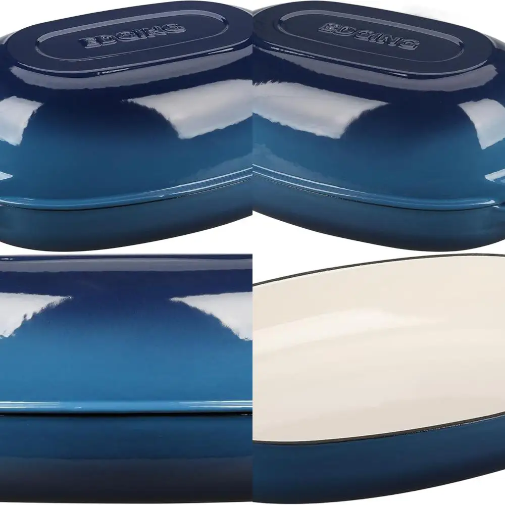 

Oval Enamel Cast Iron Dutch Oven, 5-Quart, Ideal for Sourdough Bread, Lake Blue