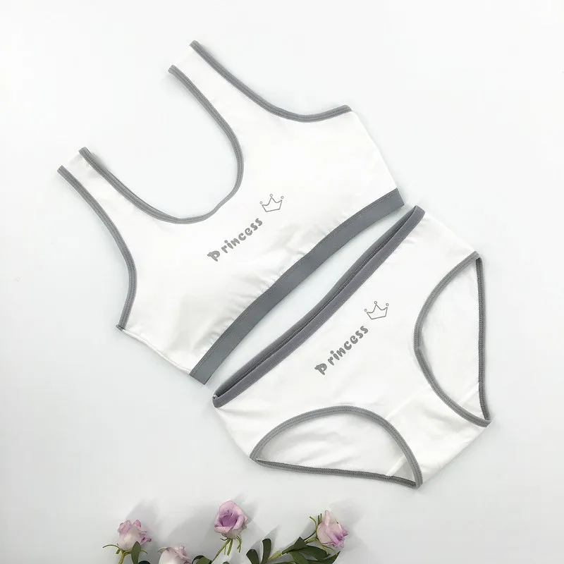 New Adolescent Girls Bra Underwear Set Girl Student Cotton Wrap Chest + Panty Set Printed Letters Cute 8-16Y Tube Top