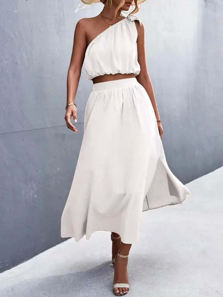 2023 Summer Two Piece Skirt Set Women Elegant Skirt and Top Set Off Shoulder Matching 2 Piece Skirt Sets Women Outfits