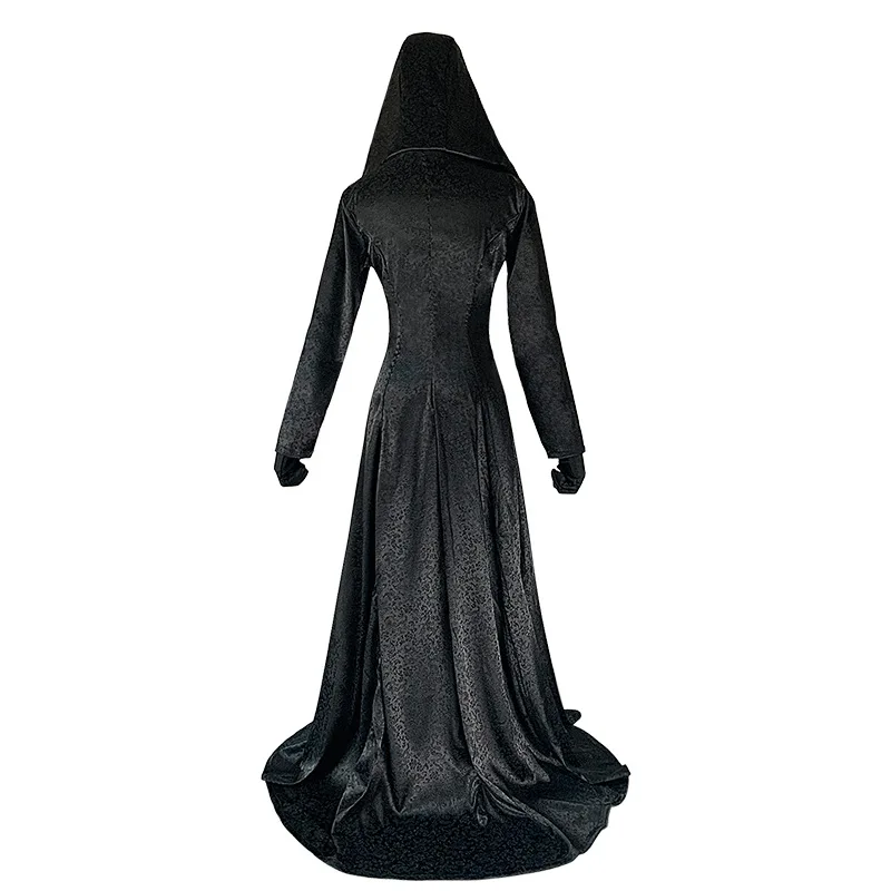 Vampire Lady Bela Dimitrescu Cosplay Costume Woman Hooded Black Dress Mysterious Moth Witch Woman Halloween Role Play Outfit