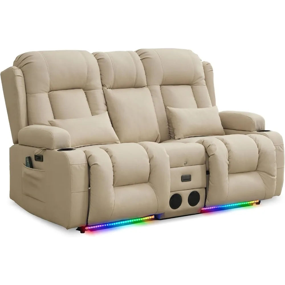 

Диван Power Loveseat с откидной спинкой и вибрационным массажем и подогревом, диван для домашнего кинотеатра с откидной консолью спинки, светодиод L