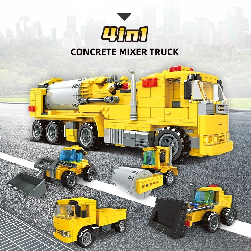 745 Pcs City 4 in 1 Kendaraan Konstruksi Blok Bangunan Excavator Dump Truck Mobil Batu Bata Mainan Edukatif Untuk Anak Laki-laki Hadiah Anak-anak