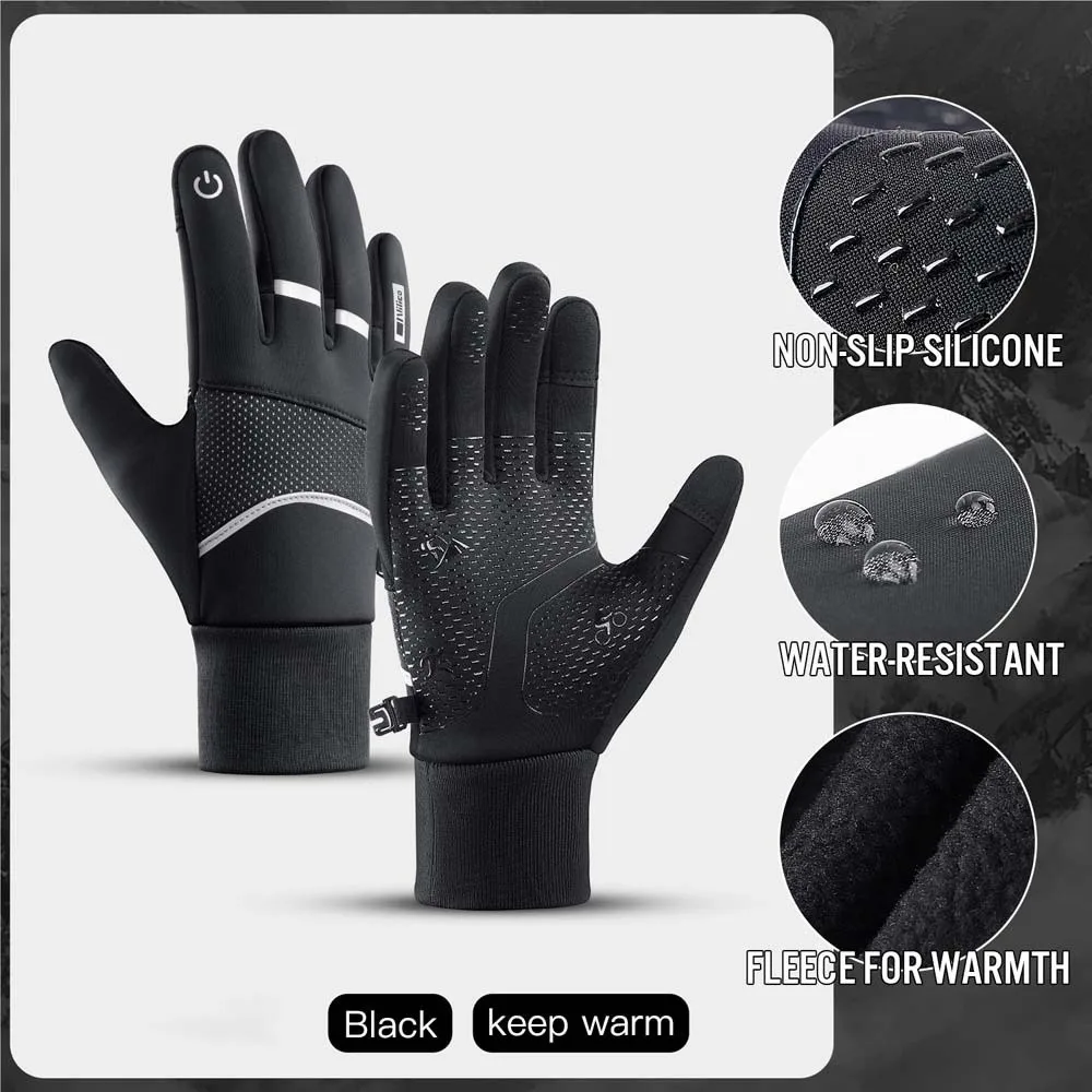 Polar Fleece Plush Thickened Gloves Reflective Stripe Soft Nylon Anti-cold Mittens Anti-splash Water Solid Color