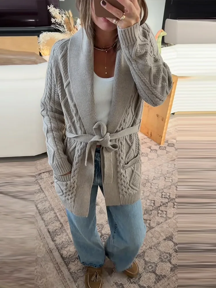 Automne hiver pull manteau femmes solide Cardigan simple boutonnage pull femmes à manches longues col en v poche tricoté pull