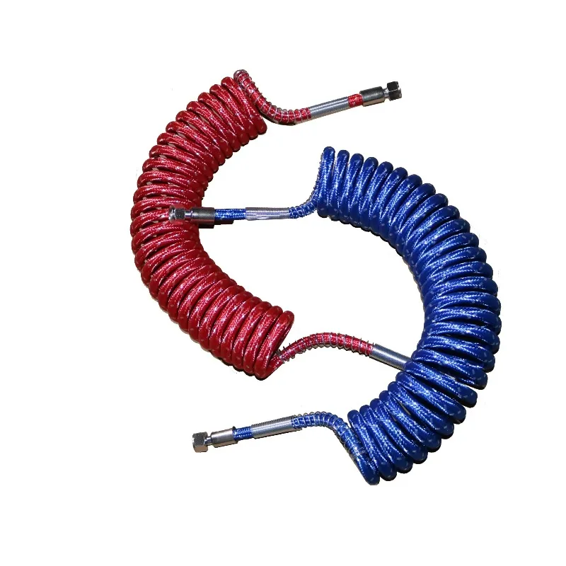 Semi-trailer truck Dot reinforced PA plastic coil spring tube braided air brake coil hose