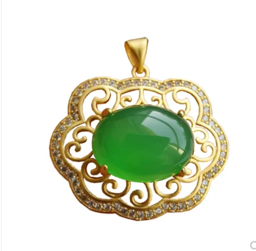 Natural chalcedony Chinese-style classical long-life lock ancient method pendant ingot jade necklace