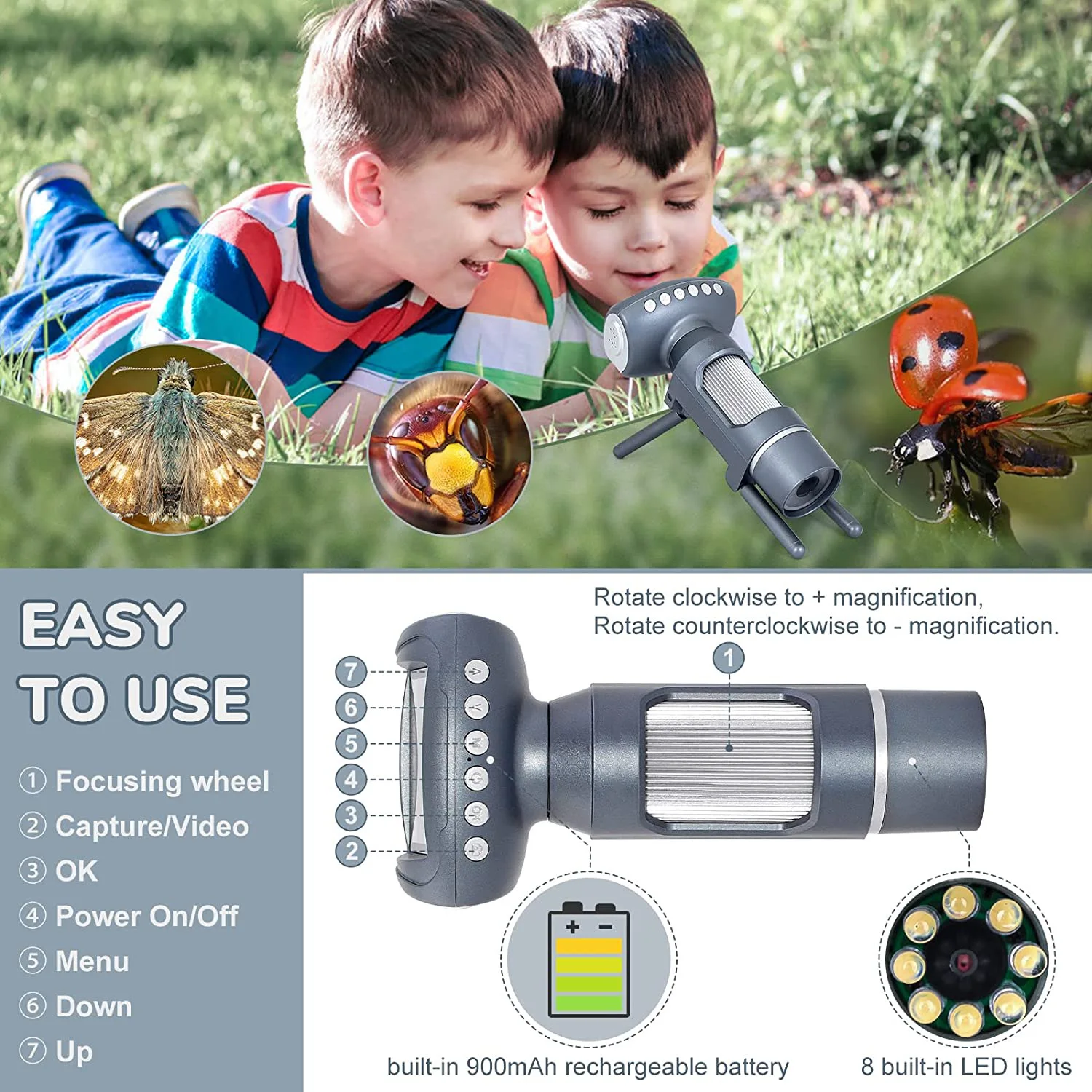 0-200X Screen Digital Microscope For Students Science Educational Handheld Endoscope Children Birthday Gift Kid Borescope Camera
