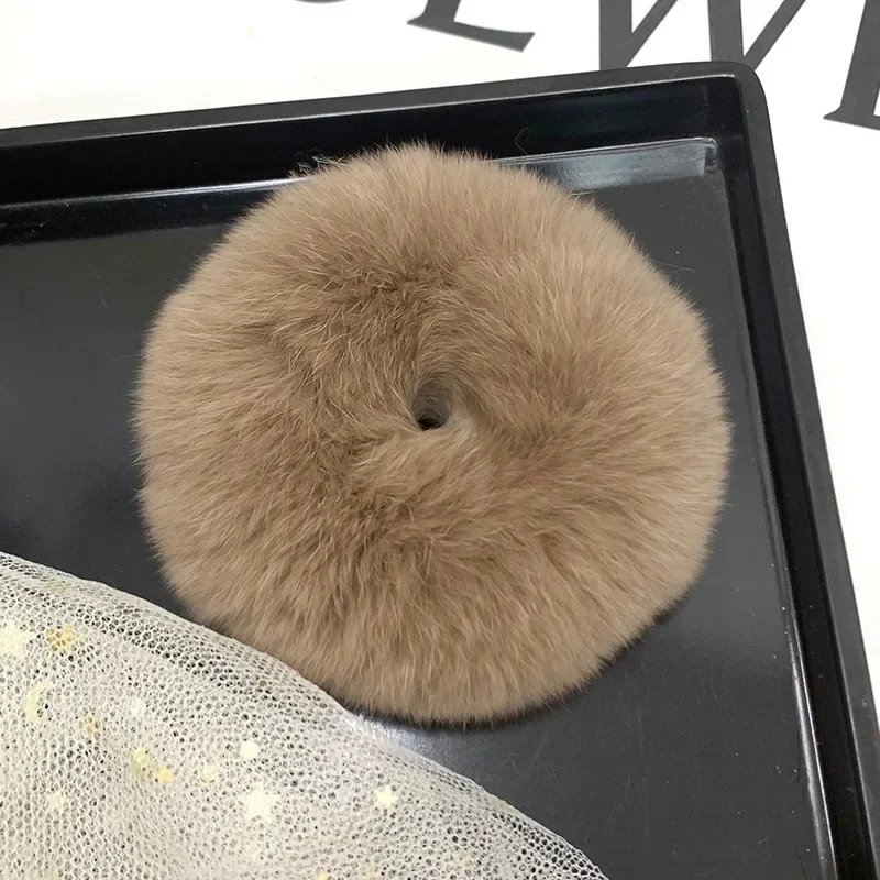 2024 Winter Real Mink Fur Elastic Hair Bands Scrunchies Luxury Fluffy Natural Rabbit Fur Warm Hair Ties Headband Hair Ropes